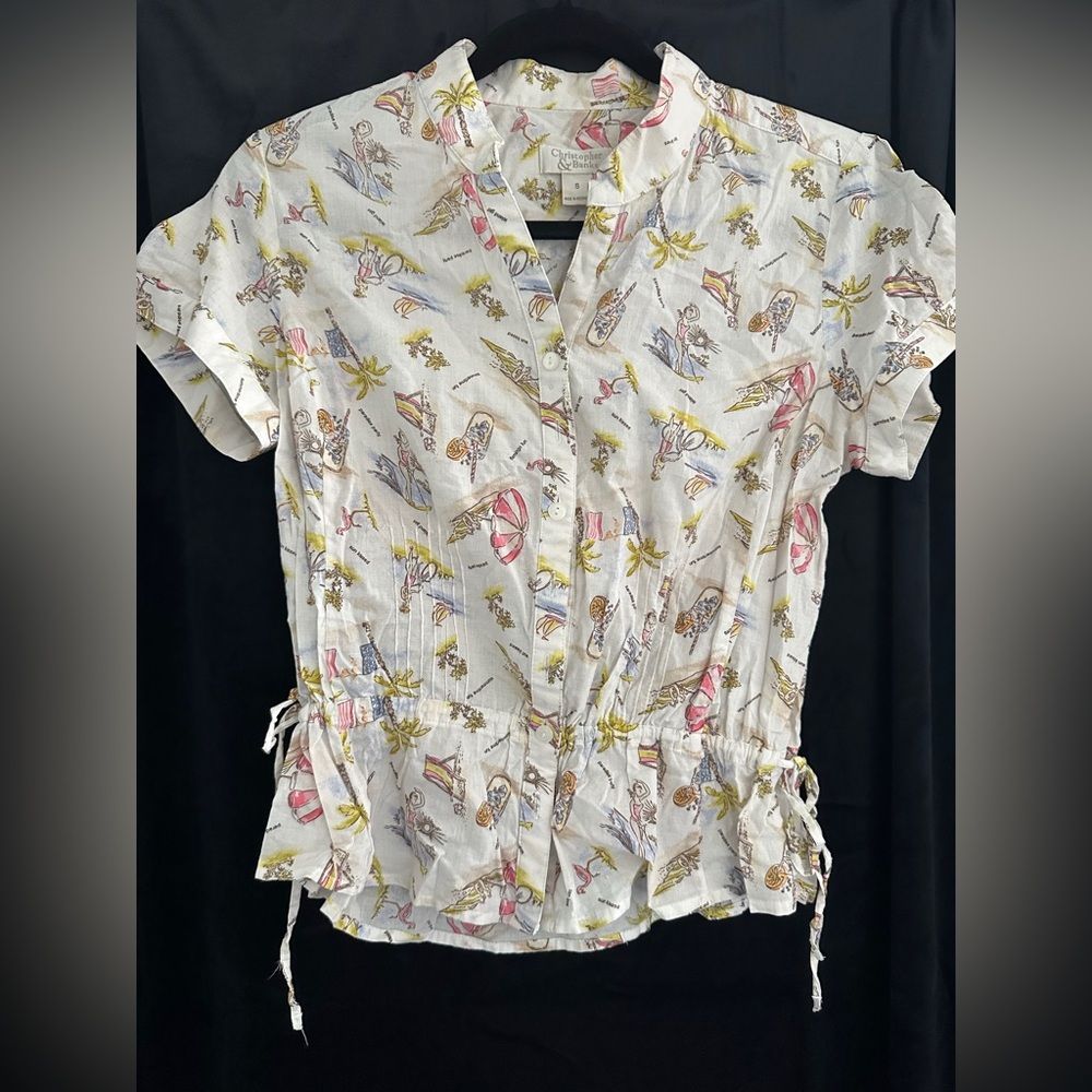 Christopher & Banks White Summertime Fun Button-Up Top